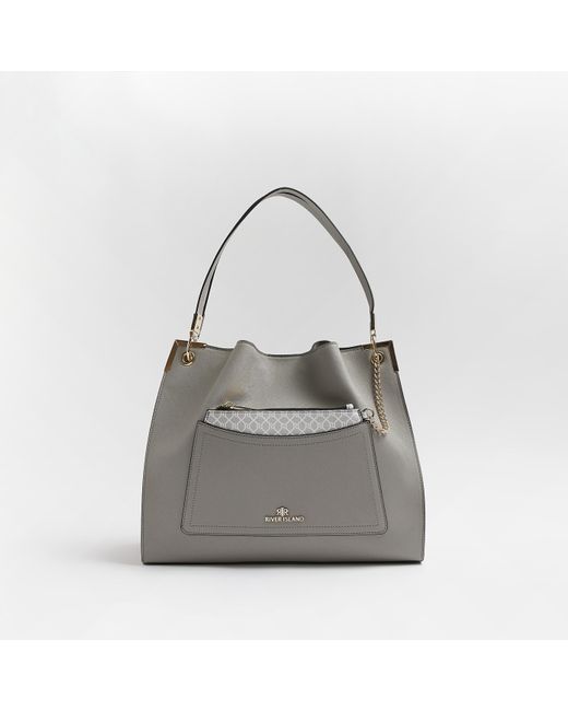 River Island Gray Front Chain Tote Bag