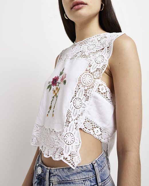 River Island Embroidered Lace Top in 
