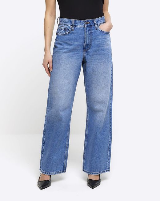 River Island Petite Blue Relaxed Straight Jeans