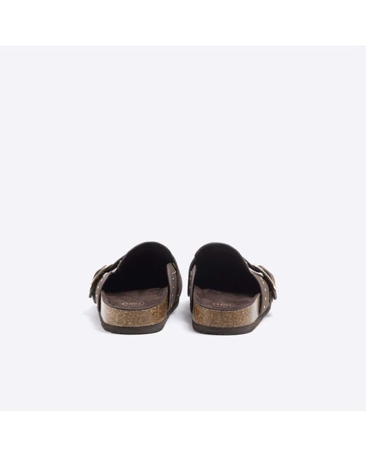 River Island Brown Buckle Studded Mule Shoes