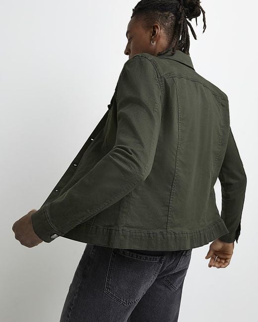 River Island Dark Muscle Fit Denim Jacket in Green for Men Lyst UK