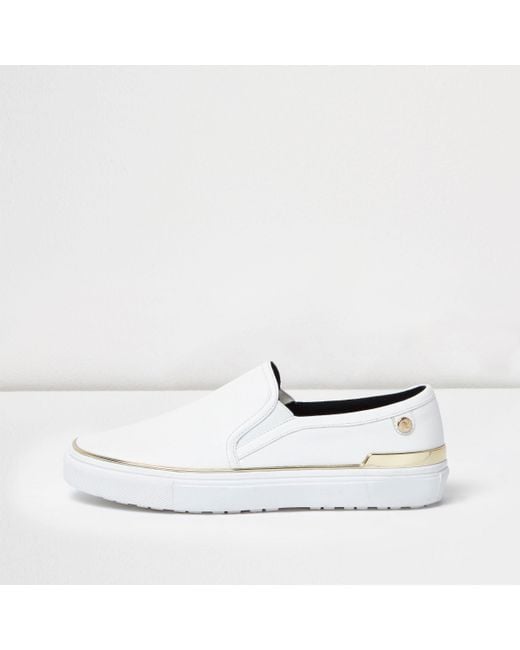 River Island White Slip On Plimsolls