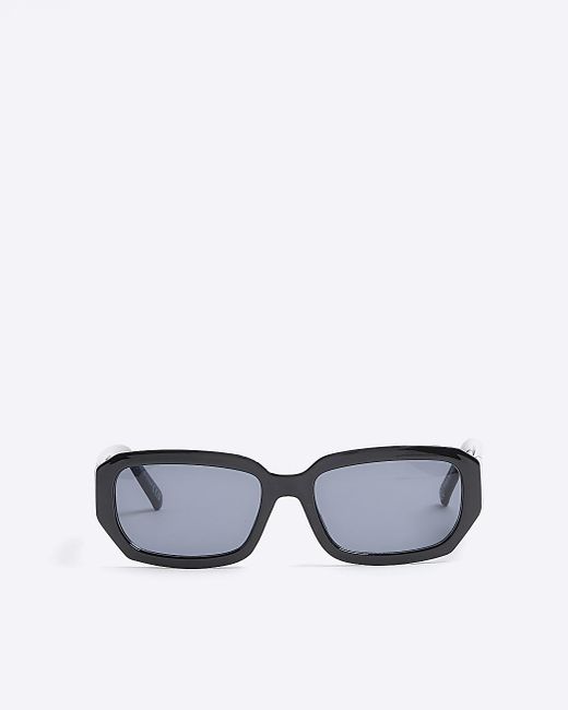 River Island White Black Plastic Rectangle Sunglasses for men