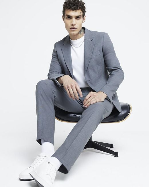 River Island Single Breasted Skinny Suit Jacket in Blue for Men Lyst UK