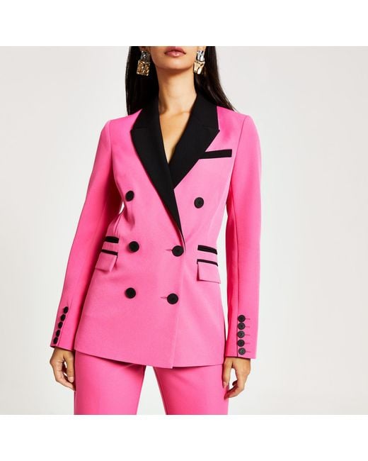 River Island Pink Colour Blocked Double Breasted Blazer Pink Colour Blocked Tapered Trousers