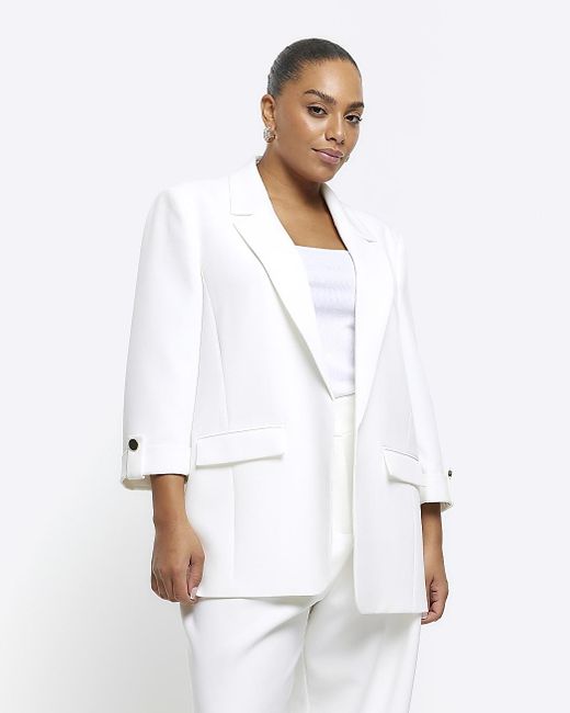 River Island Plus White Roll Sleeve Blazer