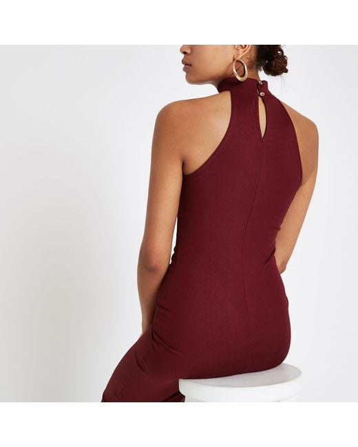 River Island Dark Red Halter Neck Cutaway Bodycon Dress Lyst