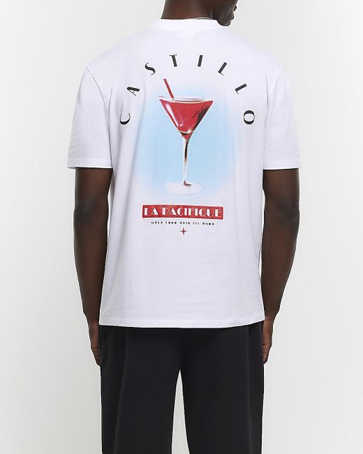 River Island White Cocktail Graphic T-shirt for men