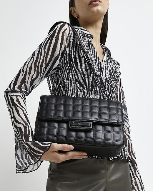 River Island Black Quilted Shoulder Bag Lyst