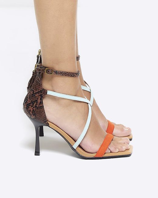 River Island White Brown Closed Back Strappy Heeled Sandals