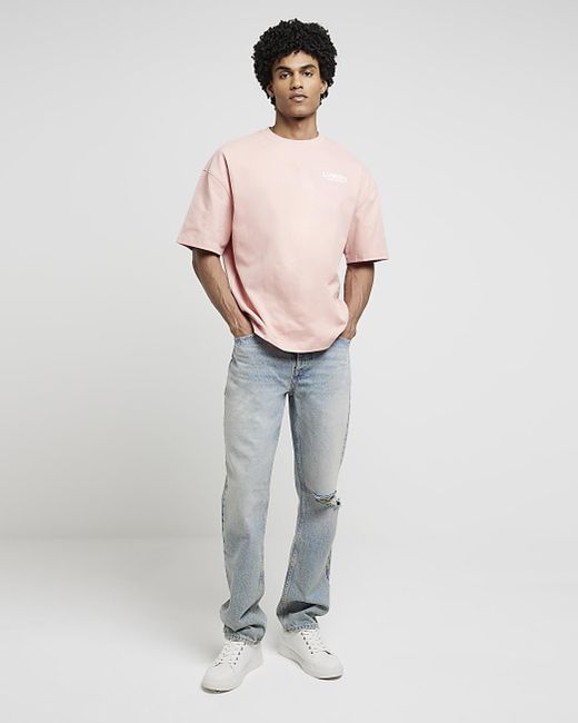 River Island Pink Oversized Fit Graphic Print T-shirt for men