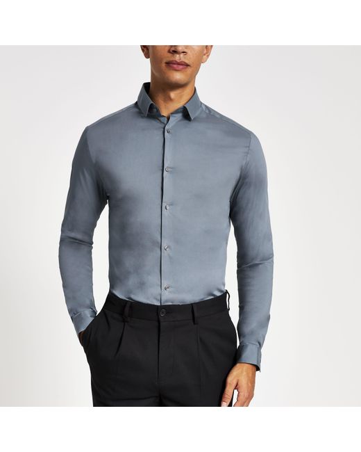 River Island Blue Light Long Sleeve Shirt for men