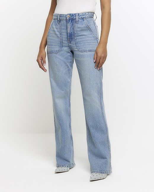 River Island Blue Relaxed Straight Cargo Jeans