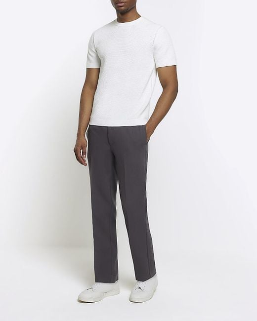 River Island White Grey Slim Fit Elasticated Smart Joggers for men