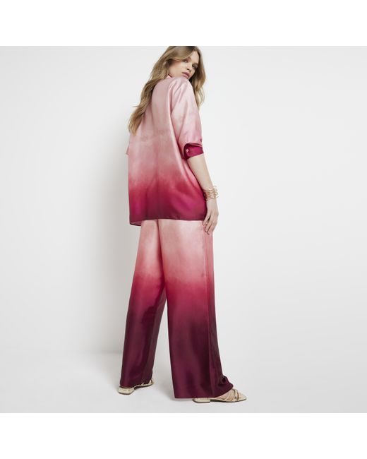 River Island Red Pink Satin Ombre Wide Leg Trousers