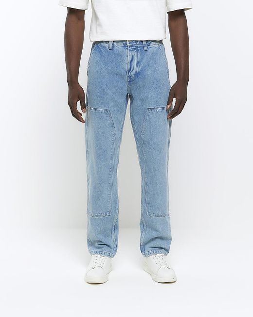 River Island Blue Relaxed Loose Fit Carpenter Jeans for Men | Lyst