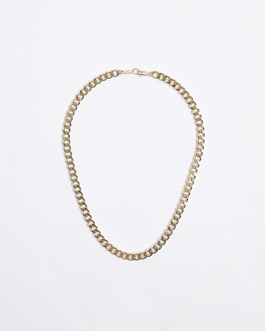 River Island Metallic Gold Curb Chain Necklace for men