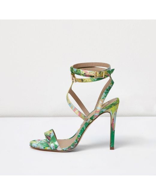River Island Green Floral Print Caged Strappy Sandals