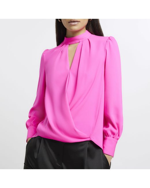 River Island Pink Cut Out Wrap Blouse
