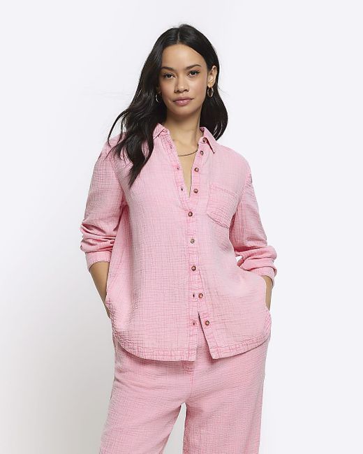 River Island Pink Textured Long Sleeve Shirt