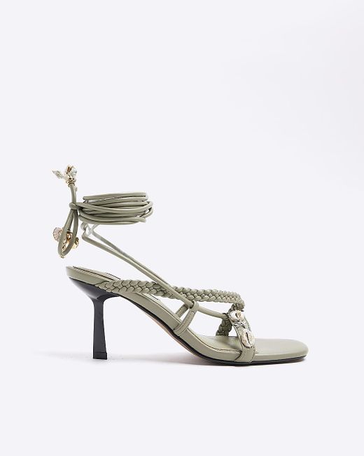 River Island White Green Shell Detail Lace Up Heeled Sandals