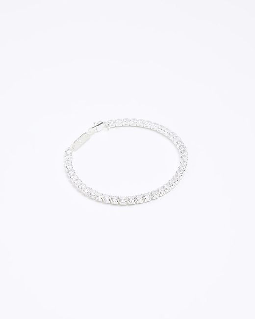 River Island White Silver Plated Diamante Bracelet for men