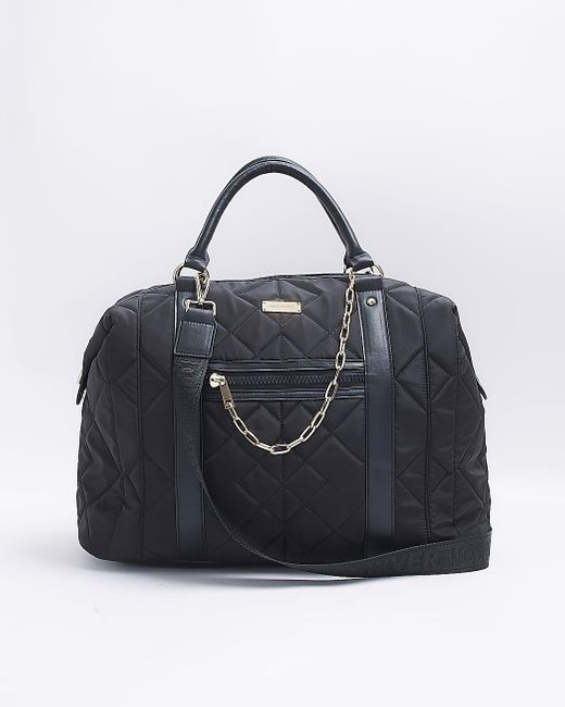 River Island Black Quilted Holdall Weekend Bag