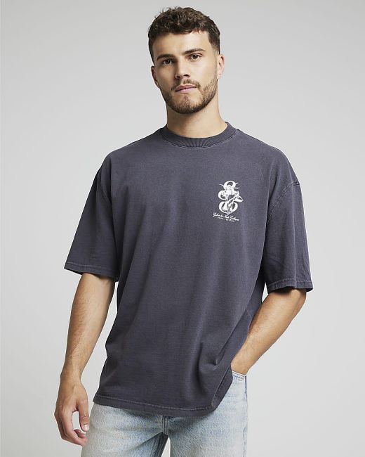 River Island Blue Graphic Print T-shirt for men