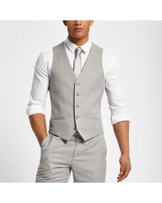 River Island Gray Light Grey Suit Vest for men