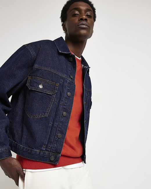 River Island Blue Boxy Fit Denim Jacket for Men Lyst UK