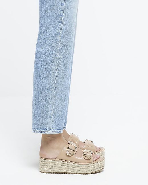 River Island White Pink Backless Wedge Espadrilles