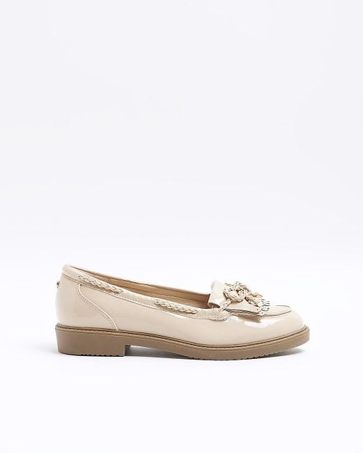 River Island White Pink Plaited Bow Chunky Loafers