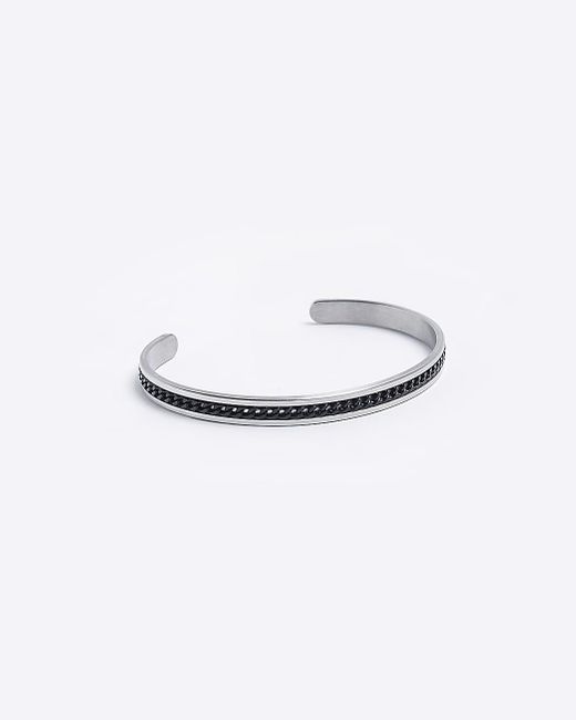 River Island White Stainless Steel Cuff Bracelet for men