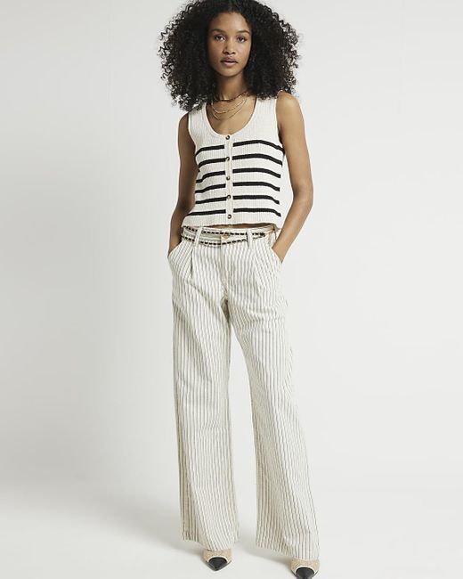 River Island White High Waisted Stripe Loose Jeans
