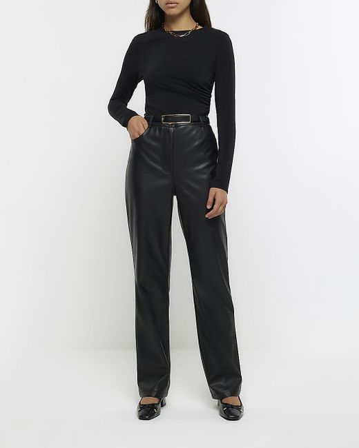 River Island Black Ruched Long Sleeve Top Lyst