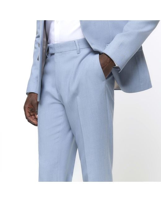 River Island Blue Slim Fit Textured Suit Trousers for men