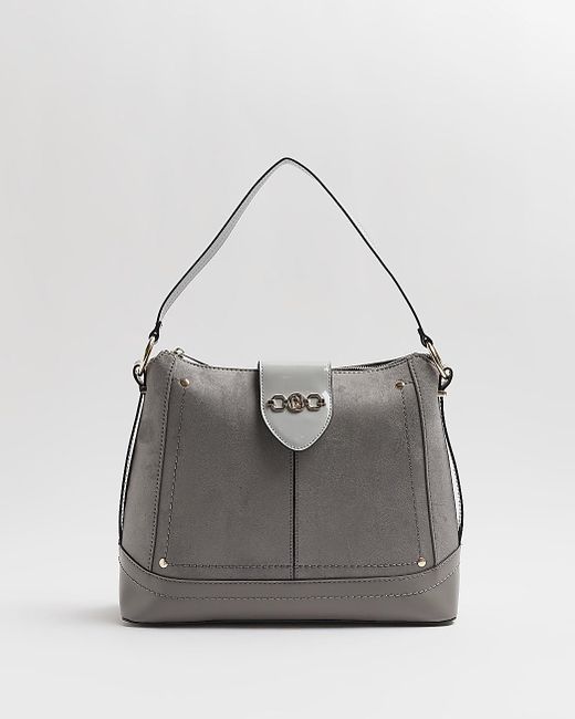 River Island Grey Ri Suedette Slouch Bag in Gray | Lyst