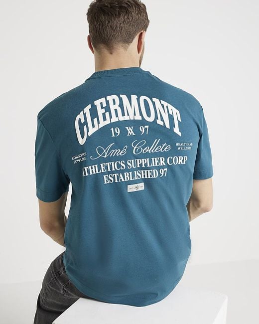 River Island Blue Green Regular Fit Embossed Graphic T-shirt for men