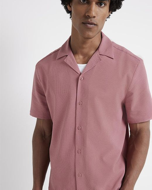 River Island Pink Seersucker Revere Shirt for men