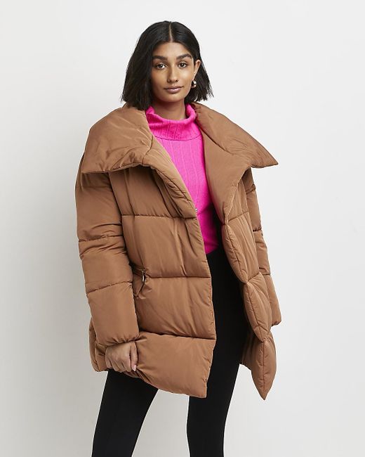 River Island Brown Oversized Puffer Coat in Red Lyst