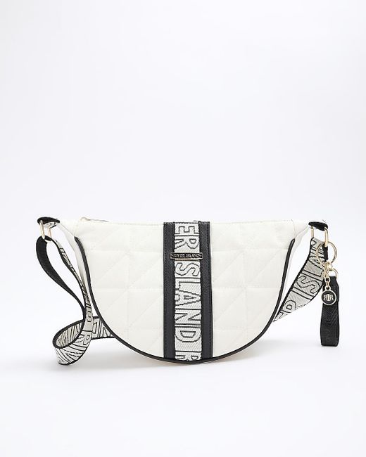 River Island White Cream Webbing Quilted Cross Body Bag