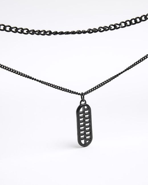 River Island Black Multirow Necklace for men
