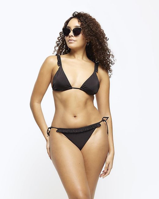 River Island Frill Triangle Bikini Top in Black | Lyst
