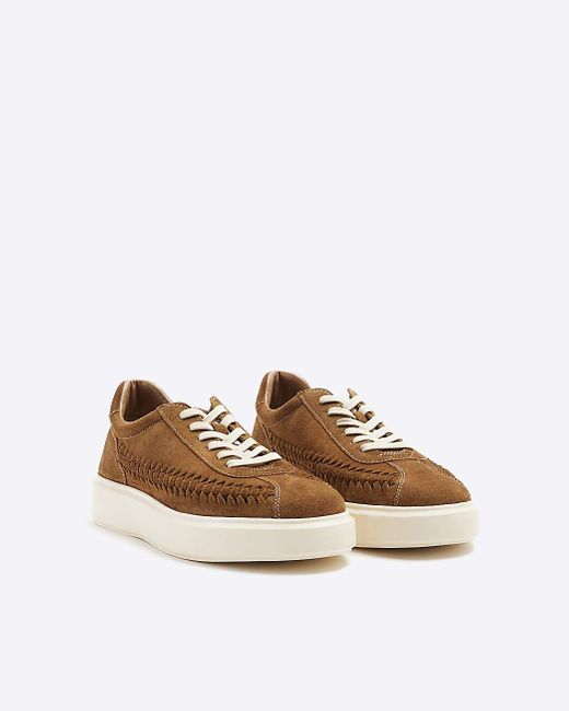 River Island White Brown Suede Weave Trainers for men