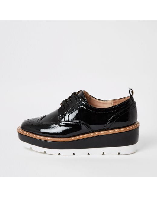River Island Patent Lace-up Platform Brogues in Black | Lyst Canada