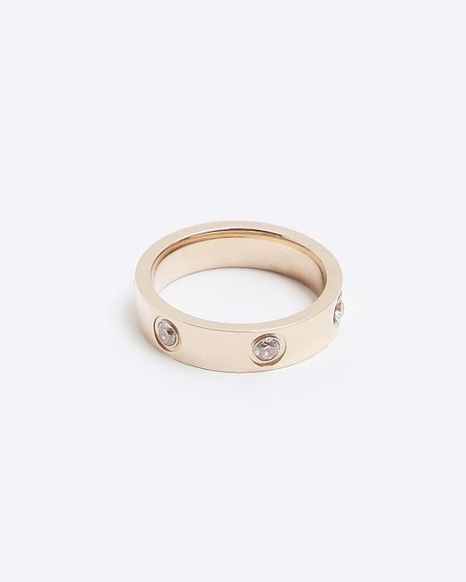 River Island White Rose Gold Stainless Steel Diamante Ring