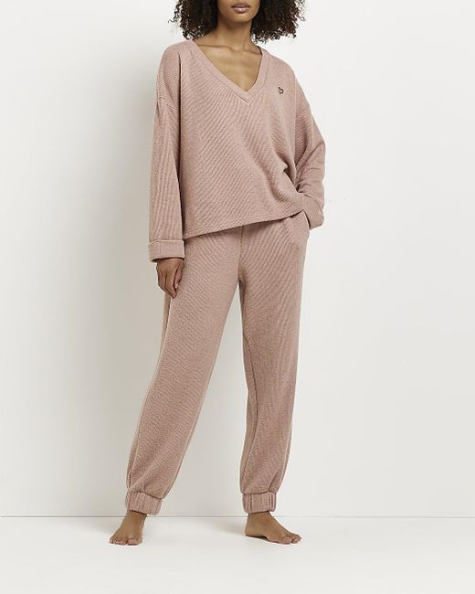 River Island Pink Knitted joggers | Lyst