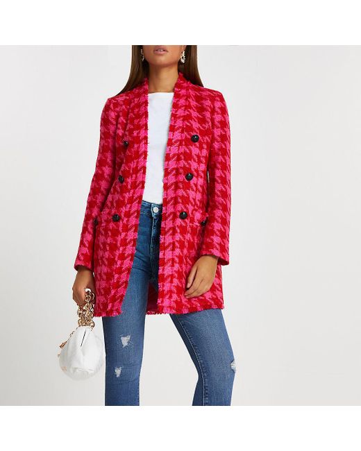 River Island Pink Dogtooth Double Breasted Blazer