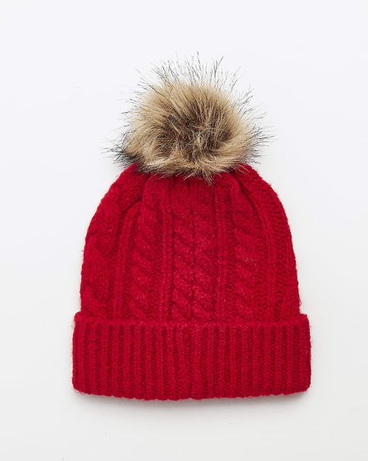River Island Red Cable Knit Hat