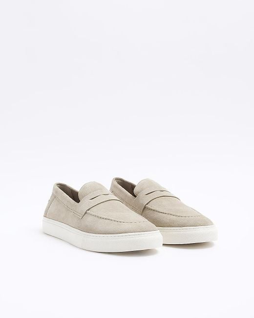 River Island White Suede Loafers for men
